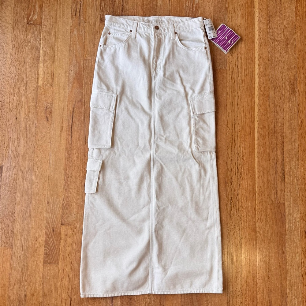 MOTHER Fun Dip Denim Cargo Maxi Skirt White Size 28 (Fits 6) NWT - Picture 2 of 16